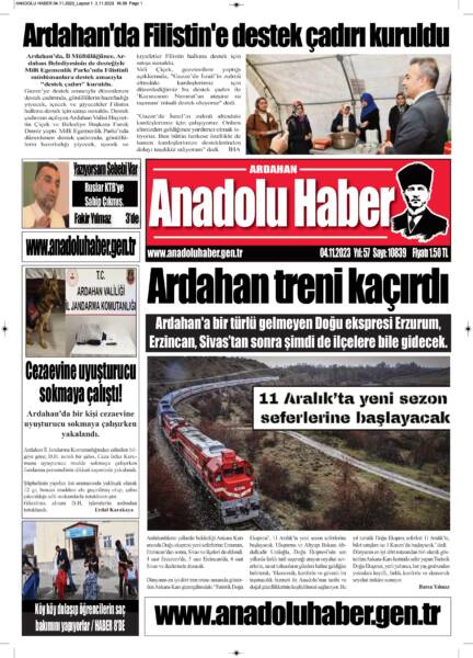 ARDAHAN’I HERGÜN YAZAN ANADOLU E-HABER 04.11.2023