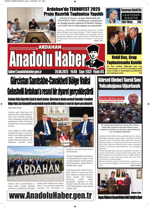 ARDAHAN’I HER GÜN YAZAN ANADOLU E-HABER GAZETESİ 20 HAZİRAN 2025