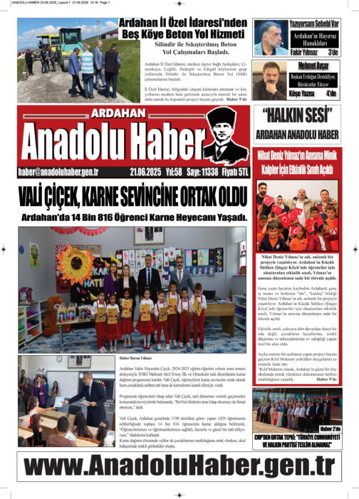 ARDAHAN’I HER GÜN YAZAN ANADOLU E-HABER GAZETESİ 21 HAZİRAN 2025