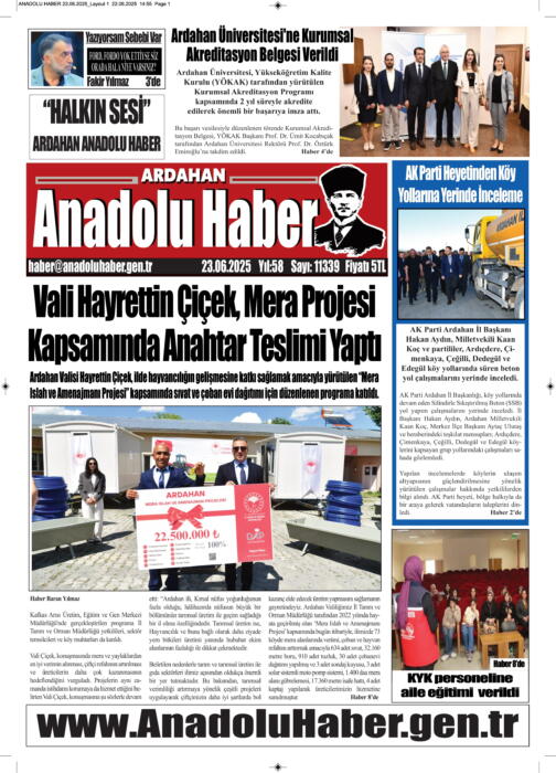 ARDAHAN’I HER GÜN YAZAN ANADOLU E-HABER GAZETESİ 23 HAZİRAN 2025