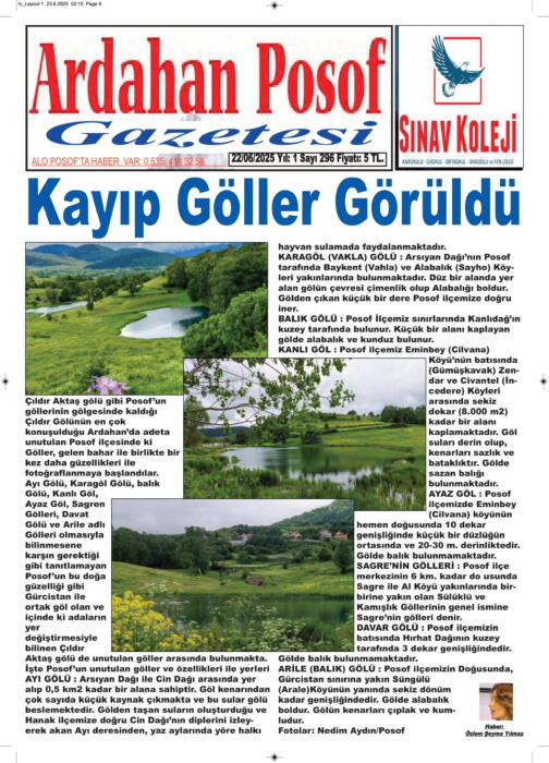 BÖLGENİN İLK E-GAZETELERİ KUZEY DOĞU ANADOLU, SON VİLAYET, POSOF, HANAK/DAMAL, ÇILDIR, İSTANBUL, GÖLE, HOÇVAN GAZETELERİ 23.06.2025