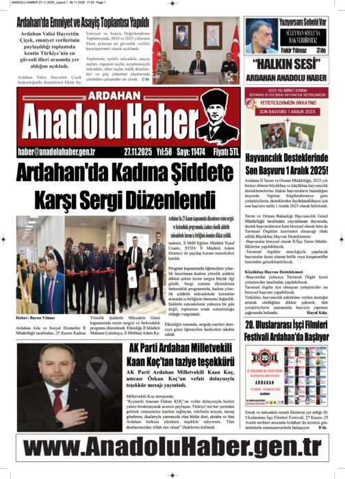 ARDAHAN’I HER GÜN YAZAN ANADOLU E-HABER GAZETESİ 27 KASIM 2025